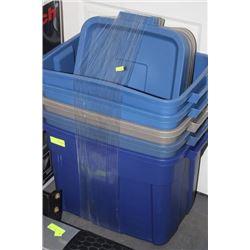 STACK OF 5 RUBBERMAID TOTES