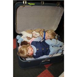 SUITCASE OF PORCELAIN DOLLS
