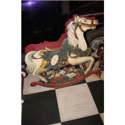 LARGE WOODEN CHRISTMAS ROCKING HORSE DECORATION