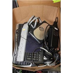 BOX W/ COMPUTER KEYBOARDS, LAPTOP COOLER, MICE