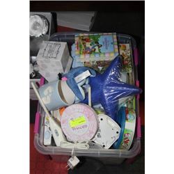 LARGE CLEAR TUB WITH BABY SUPPLIES INCLUDING