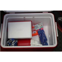 RED & WHITE COOLER W/ MINI COOLER, DRINK