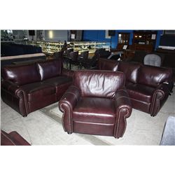 LIFESTYLE SOLUTIONS 3PC BROWN LEATHER SOFA SET; SOFA, LOVESEAT AND CHAIR