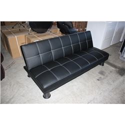 BLACK LEATHER CONVERTIBLE CLICK CLACK SOFA BED