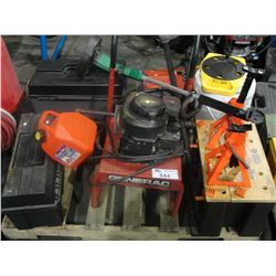 PALLET LOT OF ASSORTED TOOLS; PRESSURE WASHER, TOOL BOXES, JERRY CAN, ETC