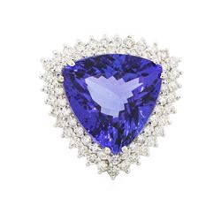 14KT White Gold GIA Certified 21.77 ctw Tanzanite and Diamond Ring