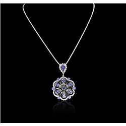 14KT White Gold 4.40 ctw Tanzanite and Diamond Pendant With Chain