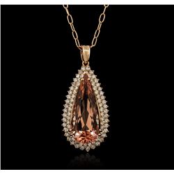 14KT Rose Gold GIA Certified 23.45 ctw Morganite and Diamond Pendant With Chain