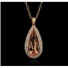 Image 1 : 14KT Rose Gold GIA Certified 23.45 ctw Morganite and Diamond Pendant With Chain