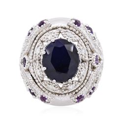 14KT White Gold 9.01 ctw Sapphire and Diamond Ring