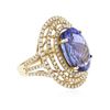 Image 2 : 14KT Yellow Gold 12.46 ctw GIA Certified Tanzanite and Diamond Ring