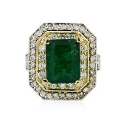 14KT Two-Tone 3.67 ctw Emerald and Diamond Ring