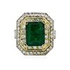 Image 1 : 14KT Two-Tone 3.67 ctw Emerald and Diamond Ring