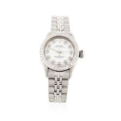 Ladies Rolex Stainless Steel Diamond Oyster Perpetual Wristwatch