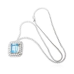 18KT White Gold 16.60 ctw GIA Certified Aquamarine and Diamond Pendant W/ Chain