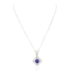 14KT White Gold 4.18 ctw Tanzanite and Diamond Pendant With Chain