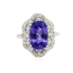 14KT White Gold 4.16 ctw Tanzanite and Diamond Ring