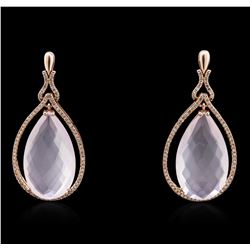 14KT Rose Gold 35.17 ctw Pink Quartz and Diamond Earrings