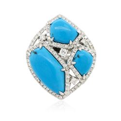 14KT White Gold Turquoise and Diamond Ring