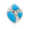 Image 1 : 14KT White Gold Turquoise and Diamond Ring