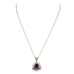 14KT Yellow Gold 6.47 ctw Tanzanite and Diamond Pendant With Chain