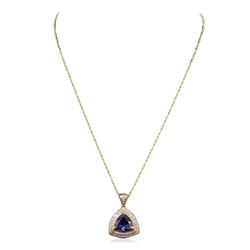 14KT Yellow Gold 6.47 ctw Tanzanite and Diamond Pendant With Chain