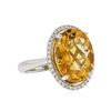 Image 2 : 14KT White Gold 9.40 ctw Citrine Quartz and Diamond Ring