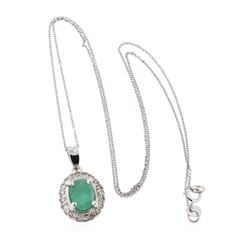 14KT White Gold 1.07 ctw Emerald and Diamond Pendant With Chain