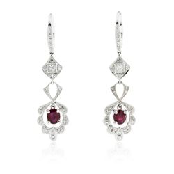 18KT White Gold 1.34 ctw Ruby and Diamond Earrings