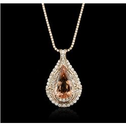 14KT Rose Gold GIA Certified 49.49 ctw Morganite and Diamond Pendant With Chain