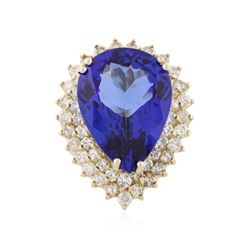 14KT Yellow Gold 18.13 ctw GIA Cert Tanzanite and Diamond Ring