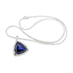 14KT White Gold GIA Certified 46.34 ctw Tanzanite and Diamond Pendant With Chain