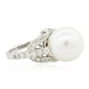 Image 2 : 14KT White Gold Pearl and Diamond Ring