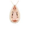 Image 2 : 14KT Rose Gold GIA Certified 37.76 ctw Morganite and Diamond Pendant With Chain