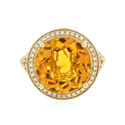 14KT Yellow Gold 7.67 ctw Quartz and Diamond Ring
