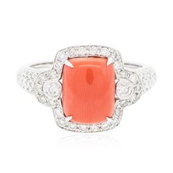 14KT White Gold 6.78 ctw Coral and Diamond Ring