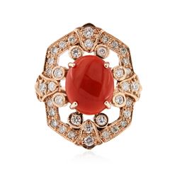 14KT Rose Gold 3.17 ctw Coral and Diamond Ring