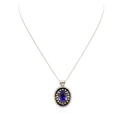 14KT White Gold 9.75 ctw Tanzanite and Diamond Pendant With Chain