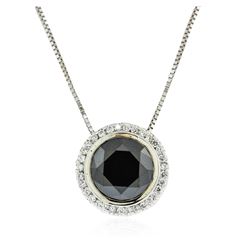 14KT White Gold 4.24 ctw Black Diamond Pendant With Chain