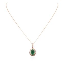 14KT Rose Gold 3.05 ctw Emerald and Diamond Penadnt With Chain