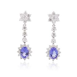 14KT White Gold 3.18 ctw Tanzanite and Diamond Earrings