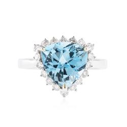 14KT White Gold 4.47 ctw Blue Topaz and Diamond Ring