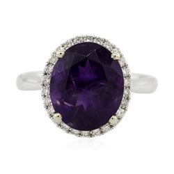 14KT Two-Tone Gold 4.36 ctw Amethyst and Diamond Ring