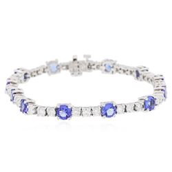 14KT White Gold 6.48 ctw Tanzanite and Diamond Bracelet