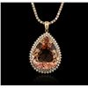Image 2 : 14KT Rose Gold GIA Certified 46.33 ctw Morganite and Diamond Pendant With Chain
