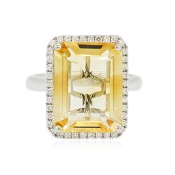 14KT White Gold 7.33 ctw Citrine Quartz and Diamond Ring