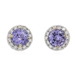 14KT White Gold 2.98 ctw Tanzanite and Diamond Stud Earrings