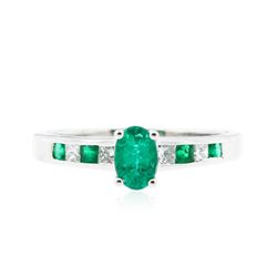 14KT White Gold 0.55 ctw Emerald and Diamond Ring