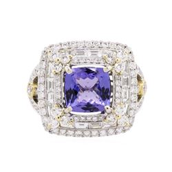 18KT Two-Tone Gold 3.20 ctw Tanzanite and Diamond Ring