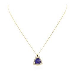 14KT Yellow Gold 6.84 ctw Tanzanite and Diamond Pendant With Chain